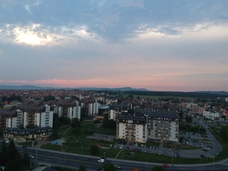 Naklejka na ściany i meble Aerial view of sunset in Kragujevac - Serbia