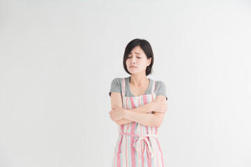 エプロン姿の女性・白バック