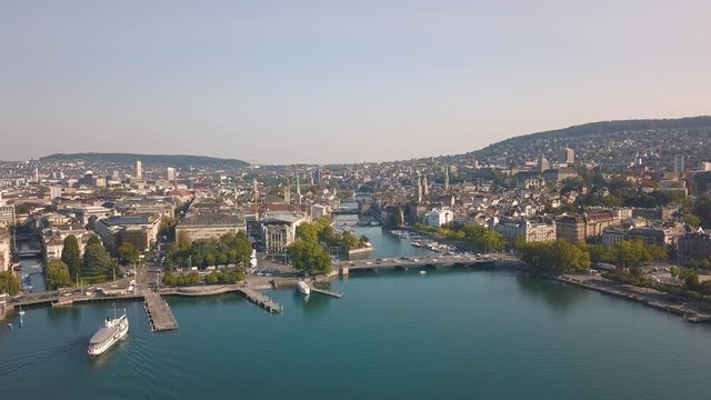 Cityscape of Zurich, the biggest city in Switzerland. Aerial view