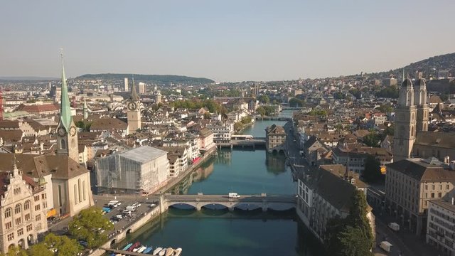 Cityscape of Zurich, the biggest city in Switzerland. Aerial view