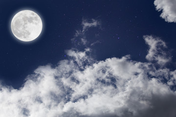 Naklejka na ściany i meble Romantic night. Full moon over cloudscape background.