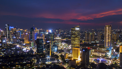 Fototapeta na wymiar Beautiful downtown Jakarta at night time
