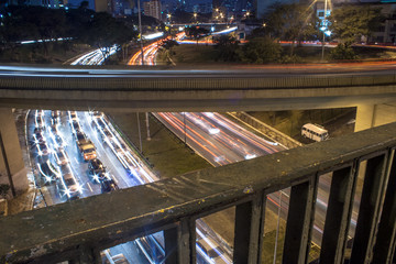 Fototapeta na wymiar View of May 23 Avenue with traffic trails at night, in Sao Paulo