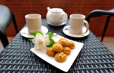 Tea time at the hotel balcony for customer relax and coffee drink.