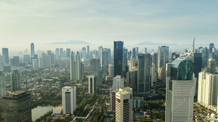 Fototapeta na wymiar Downtown Jakarta with skyscrapers at morning