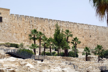 the fortress wall of the old city of Jerusalem in Israel