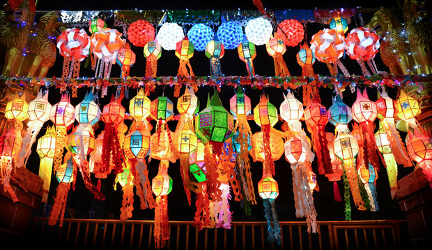 Mix colourful new year paper lamp chinese style.