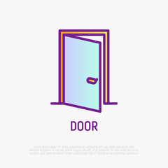 Opened door thin line icon. Modern vector illustration, element of architecture.