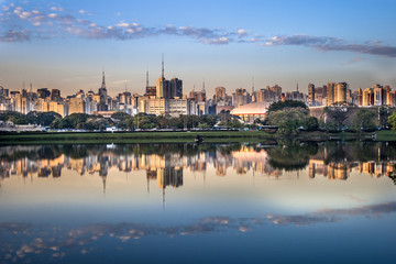 Fototapeta na wymiar Skyline of Sao Paulo in Ibirapuera Park