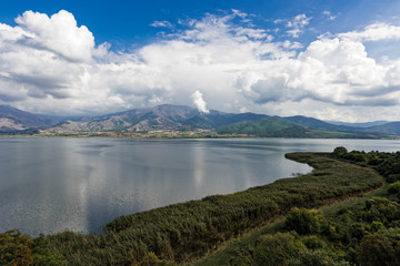 Landscape at the Mikri (Small) Prespa Lake in northern Greece