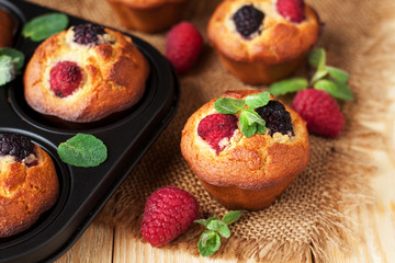 Vegetarian gluten free muffins with blackberries and raspberries