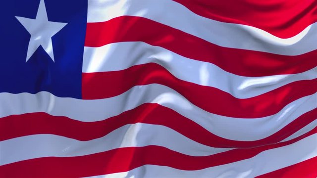 22. Liberia Flag Waving in Wind Slow Motion Animation . 4K Realistic Fabric Texture Flag Smooth Blowing on a windy day Continuous Seamless Loop Background.