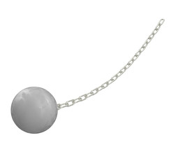 Wrecking ball with silver chain, 3d illustration. Isolated on white background.