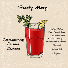 Cocktail bloody mary in sketch style for menu, cocktail cards 3