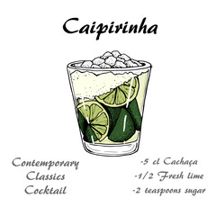 Hand drawn illustration of cocktail Caipirinha. Vector 2