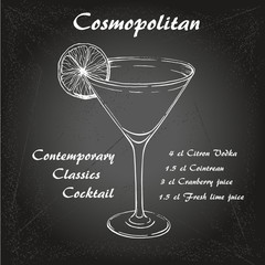 Hand drawn illustration of cocktail Cosmopoitan 1