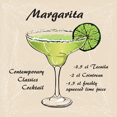 Hand drawn illustration of cocktail Margarita