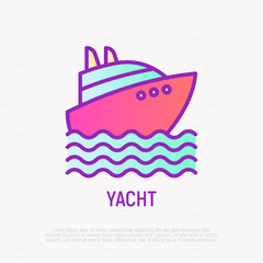 Yacht on waves thin line icon. Modern vector illustration of summer vacation.