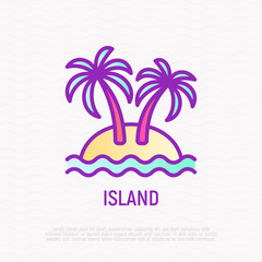 Obraz premium Island thin line icon: palms, sand and sea. Modern vector illustration of summer vacation.