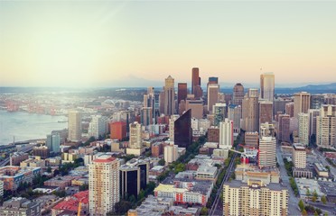 Fototapeta premium Foggy big city concept. Aerial view
