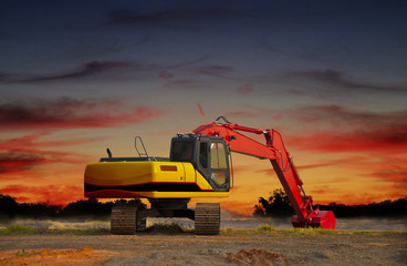no brand excavator in the mist