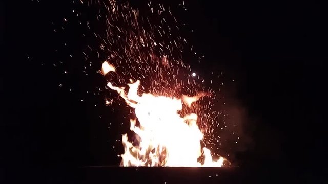 Slowmotion video of fire burning and sparks