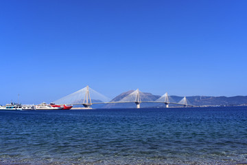 a large hanging bridge in Patria in Greece