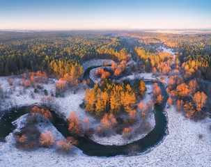 Aerial winter sunny landscape