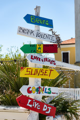 Colorful signposts at the harbor