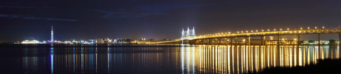 Large-format panorama of the night of St. Petersburg