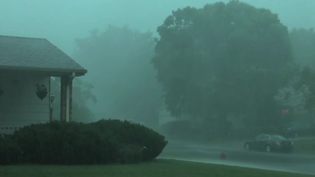 Storm in the suburbs high wind and heavy rain.