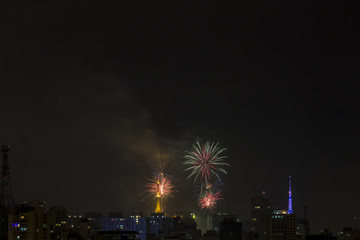 Sao Paulo, Brazil January 01, 2013. Burning of fireworks of Paulista Avenue during the Reveillont 2013, seen from the neighborhood of the Aclimacao.