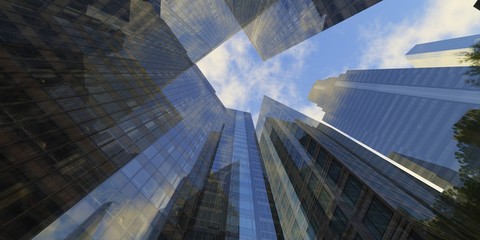 Modern high-rise buildings against the sky with clouds,
3d rendering.

