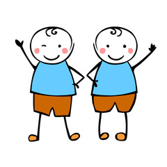 Twins Boys. Brothers. Flat people