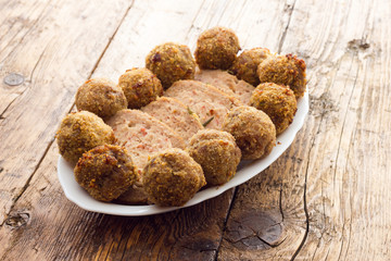 Fried meat meatballs in oil