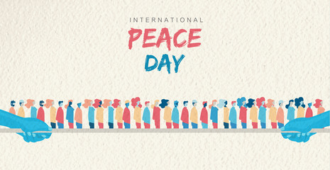World Peace Day card of diverse people group