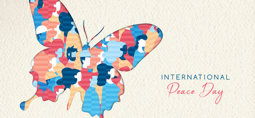 World Peace Day banner cutout for people unity