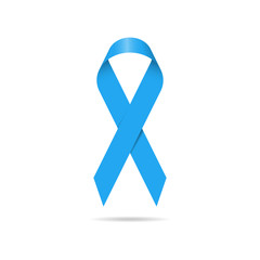 Blue ribbon on white background. Prostate cancer awareness symbo