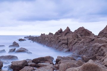 Serene seascape in Azkorri beach, Biscay, Basque Country, Spain. Long exposure shot.