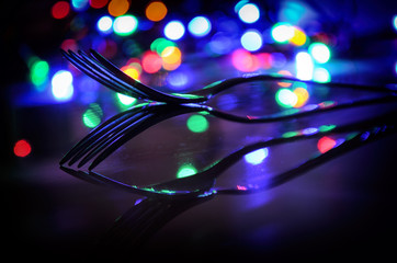 Fork on the rims of Christmas trees lights