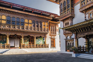 Fototapeta na wymiar The inner courtyard of the dzong in Bhutan