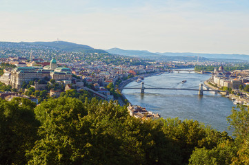 Panorama of the Hungarian capital of Budapest: Parliament, the Royal Castle and the famous bridges.