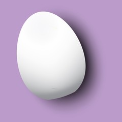 Realistic 3D White Egg. Egg on purple background with reflection. Design Template for Mock Up. Object for Easter Day Style Template. Vector illustration