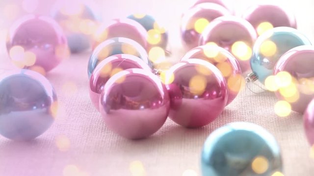Christmas deoration balls baubles and bokeh lights background