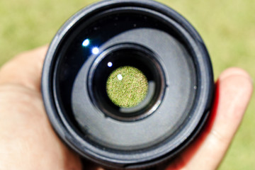 Lawn seen through camera lens