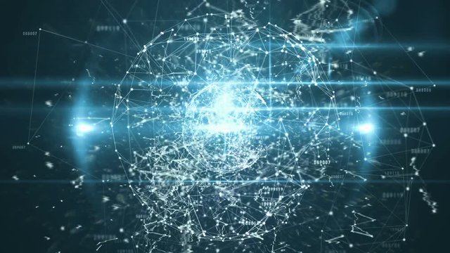 Binary code with polygonal circle connecting dots and lines 
