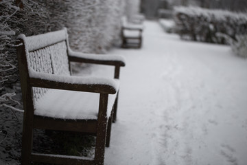 Fototapeta na wymiar Benches on a winter day