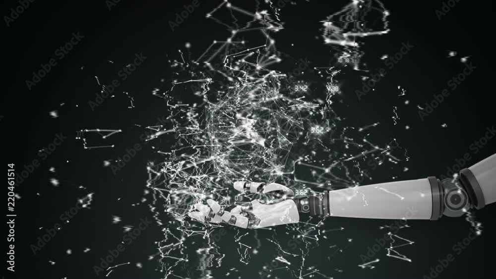 Wall mural robot hand with polygonal connecting dots and lines