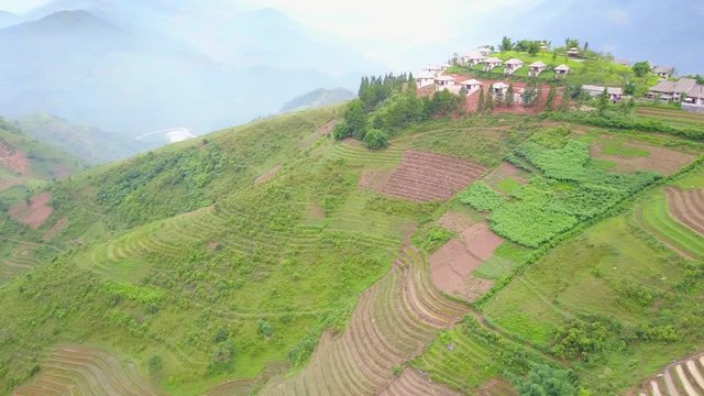 Epic Aerial view of Hillside Terraced Rice Fields in Sapa, Vietnam