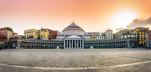 Naples, Italy: Piazza del Plebiscito with San Francesco di Paola church - obrazy, fototapety, plakaty
